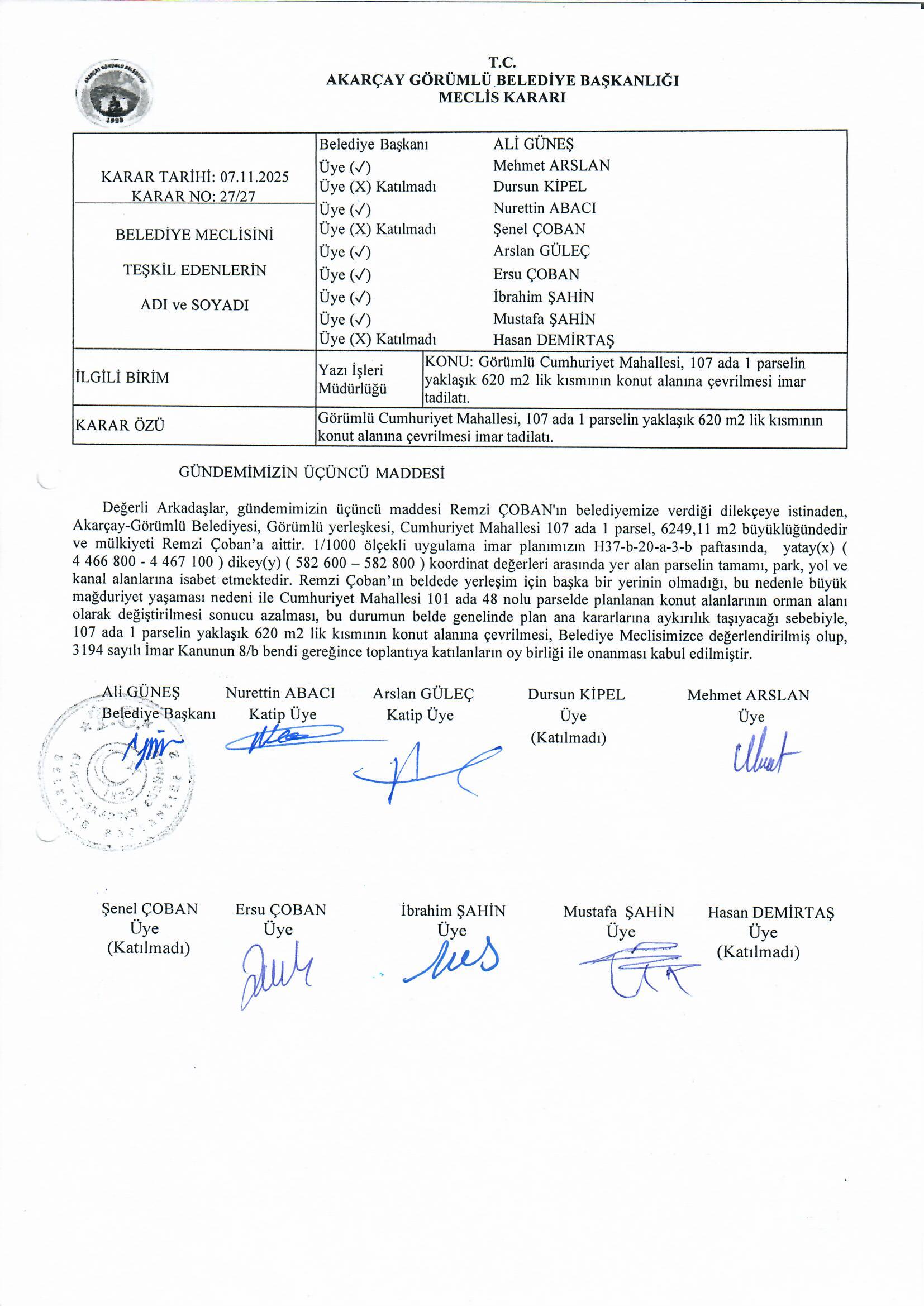 2025-27 İmar Tadilatı Meclis Kararı